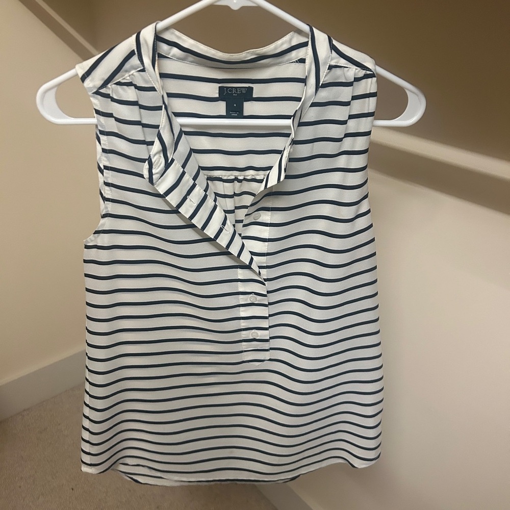 J. Crew Sleeveless Navy and White Striped Blouse